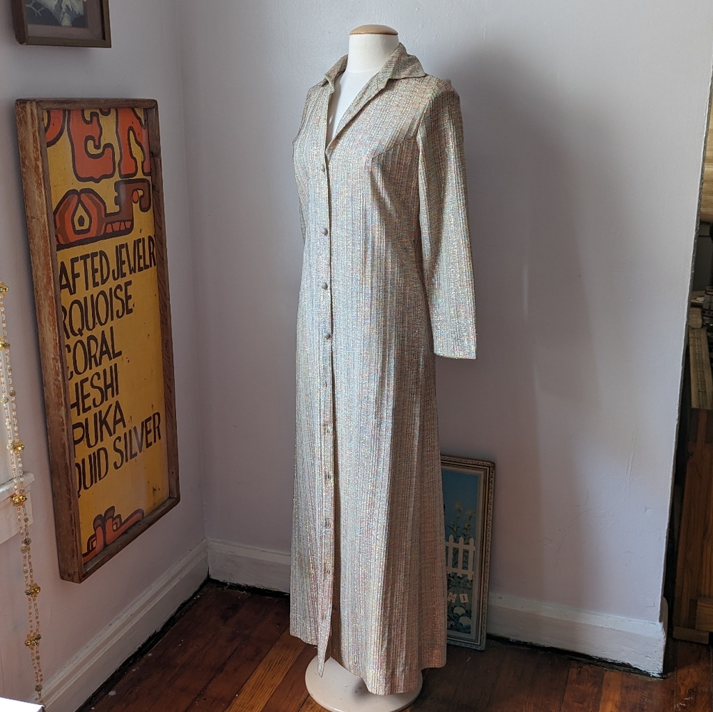 Vintage Long Sleeve Sparkle Tan Shirtdress by Ruth Walter